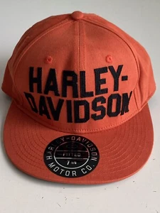 Harley-Davidson Motorcycle Block Letter Fitted Cap Hat Men’s Sz 7 1/8 Orange NEW - Picture 1 of 14