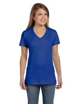 Hanes Ladies' 4.5 oz. 100% Ringspun Cotton Nano-T V-Neck T-Shirt S04V XS-2XL - Image 1 of 2
