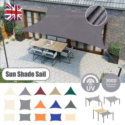 HEAVY DUTY SUN SHADE SAIL GARDEN PATIO AWNING CANOPY 98% UV BLOCK WATERPROOF UK