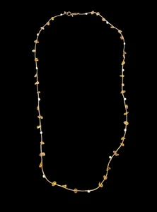 Collana Chiusura Argento Sterling 925 Vintage Cordino Delicato Semi Perline Ambra Chip 28" - Foto 1 di 7