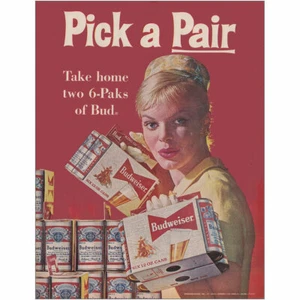 1961 Budweiser: Pick a Pair, Take Home Two 6 Paks Vintage Print Ad - Picture 1 of 1