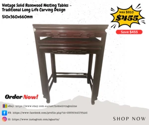 Vintage Solid Rosewood Nesting Tables – Traditional Long Life Carving Design - Picture 1 of 5