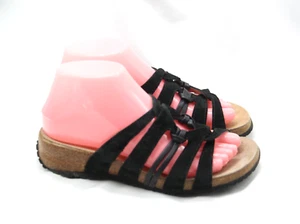 Haflinger Sandals Womens Size EU 37 US 6 Black Suede Strap Slip-On Wedge - Picture 1 of 7