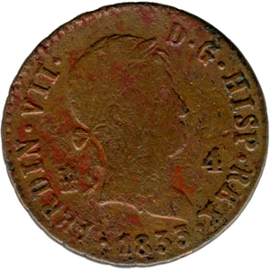 ☆ HISPANIC COPPER • 4 MARAVEDI 1833 • SEGOVIA ☆ FERNANDO VII ☆ 26mm SPAIN ☆D0791 - Picture 1 of 4