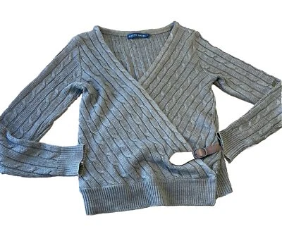 198 Ralph Lauren etiqueta azul lino suéter S cárdigan envolvente con cable hebilla de cuero Foto 1 de 4