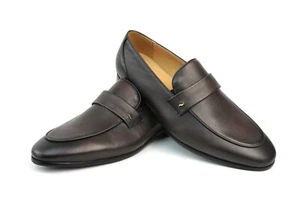 Marrón Para hombres Exclusivo Cuero Genuino Sin Cordones Zapatos de Vestir Mocasines AZAR MAN Uber - Imagen 1 de 6