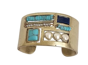 Lucky Brand Gold-Tone Cuff Bracelet With Turquoise Pearl & Lapis Accents For Wom - Picture 1 of 2