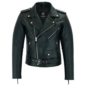 Chaqueta motera de cuero genuino negra para hombre | Estilo moto clásico | Cremallera asimétrica - Imagen 1 de 5