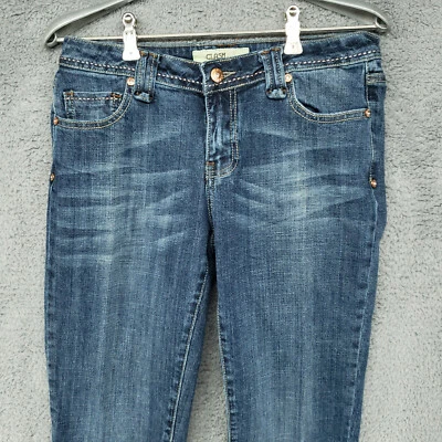 Pantalones de mezclilla Clash para mujer 9 botones dorados capri hilos gruesos solapa trasera Foto 1 de 4