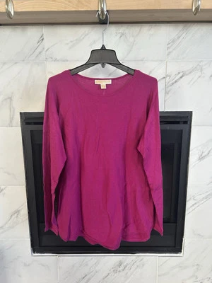全新! Michael Kors女式长袖棉质人造丝毛衣中号粉色紫红色 — 第 1/4 张图片