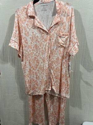 Liz Claiborne Peach Paisley SS Knit Pjs New XL - Image 1 of 4