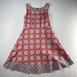 Talbots Mixed Geo Fit-and-Flare Dress Womens Size 8 Pink Blue Beach Vacation - Picture 1 of 10