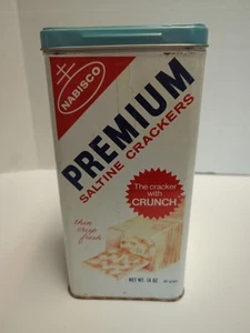 Vintage NABISCO PREMIUM Saltine Crackers Tin Can Box 14 OZ - Picture 1 of 8