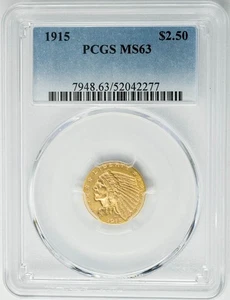 1915 $2 1/2 Gold Indian $2.5 MS63 PCGS 950733-5 - Picture 1 of 5