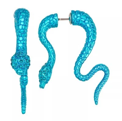 Vera Wang AQUA BLUE SNAKE FRONT TO BACK Post Pierced Dangle Earrings Crystal NWT - Image 1 of 4