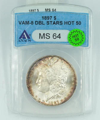 1897 ANACS MS64 Morgan Silver Dollar VAM-8 Double Stars Hot 50 - Image 1 of 3