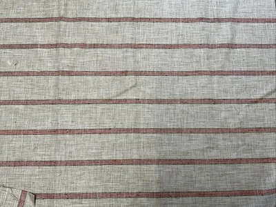 Remnant Fabric Beige With Red Stripe Designer Material Upholstery 35”x35” - Image 1 of 4