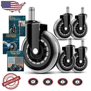 Office Chair Wheels:  Rubber Rollerblade Casters, 650lb Capacity, Silent Glide - Picture 1 of 11