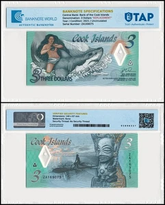 Cook Islands 3 Dollars, 2021 ND, P-11, UNC Polymer, Replacement Authenticated - Picture 1 of 1