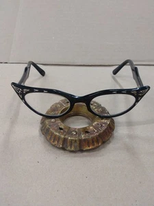 Vintage 1950s Black Cat Eye Glasses with Rhinestones Made In France - Picture 1 of 15