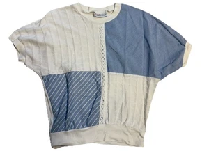 Camicia manica corta vintage anni 80 Land’n Sea blu e bianca taglia med - Foto 1 di 4