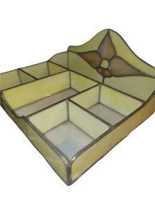 Gorgeous Yellow and  White Vintage Stained Glass Jewelry/Desk Organizer - Picture 1 of 10