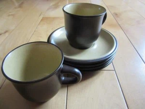 NORITAKE FOLKSTONE SAFARI BROWN GOLD 2 CUPS AND 4 SAUCERS 6 PCS - Picture 1 of 3