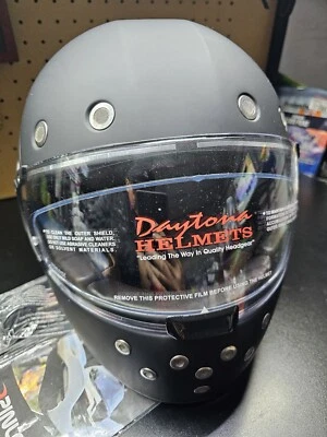 Casco de motocicleta Daytona retro aprobado por el DOT negro opaco cara completa R1-B. Caja nueva con etiquetas Foto 1 de 4