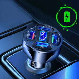 66W USB Car Phone Charger QC3.0 Fast Charging LED Voltmeter Interior Accessories - Bild 1 von 10