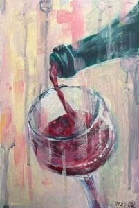 Original Acrylic Painting Wine Pouring Art | Impressionist | Vibrant Wall Decor - Afbeelding 1 van 1