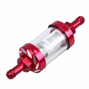 Universal Fit 8mm 5/16" Fuel Line Motorcycle Fuel Filter Red Aluminum Plastic - Picture 1 of 7