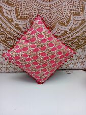 New 2 Pic Pink Pom Pom Cushion Cover, Bohemian Hand Block Print Cushion Cover
