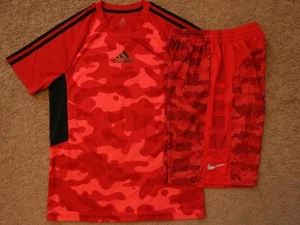 Lot 2 Boys Red Adidas Climalite Shirt and Nike Dri-Fit Shorts Sz L - Picture 1 of 3