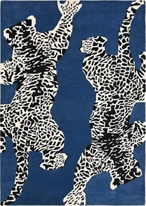 Hand Tufted Climbing Leopard Navy Luxury Wool Rug For Bedroom, Living Room Rug - Picture 1 of 10