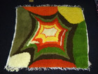 Vtg Completed Latch Hook Rug Starburst "POW" Red Yellow Orange Green 34x31" *TLC