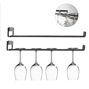 2Pcs 30CM Black Metal Hanging Wine Glass Holder Cup Hanger Cabinet Bar Storage - Picture 1 of 15