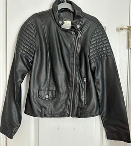 Abercrombie & Fitch Kids Girl Faux Leather Moto Jacket Black - Large SIZE 14 - Picture 1 of 14