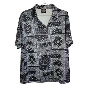 Blac Lacquer Men's XL Black White Paisley Camp Shirt Bowling Cuban T44 - Picture 1 of 8