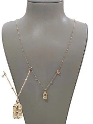 LC Lauren Conrad Women's Gold Tone Bird Cage CZ Long Charm Necklace NWT - Image 1 of 4