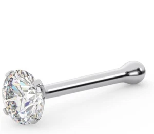 14k White Gold Nose Stud Bone 20G Genuine Real Diamond - Picture 1 of 2