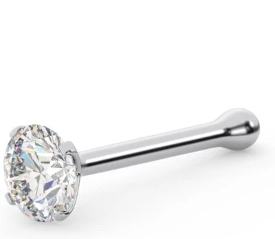 14k White Gold Nose Stud Bone 20G Genuine Real Diamond - Image 1 of 2