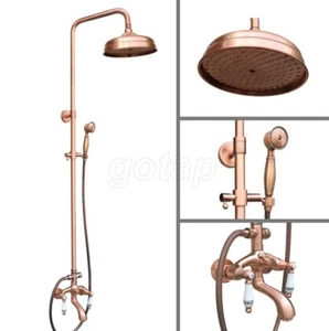 Antique Red Copper Wall Mounted Bathroom Rain Shower Faucet Set Mixer Tap - Picture 1 of 9