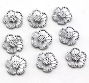 200 Silver Flatback Acrylic Dotted Rhinestone Flower Cabochons 11mm - Picture 1 of 5