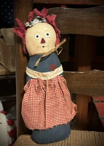 Grubby Primitive Distressed Raggedy Ann Stump Rag Doll 10" Signed Kathryn Parker - Picture 1 of 23