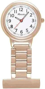 NEW RAVEL GOLD PLATED STAINLESS STEEL NURSE FOB WATCH WHITE EASY READ DIAL - Picture 1 of 1