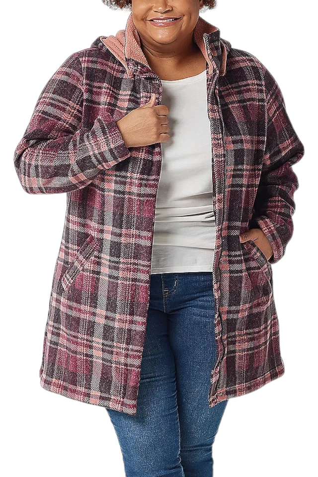 Abrigo de lana Denim & Co. unido a Sherpa con capucha desmontable rosa antigua Foto 1 de 1