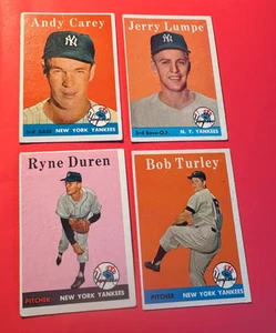 1958 Topps Lot 4 Yankees-#193 Lumpe, #255 Turley, #296 Duren,#333 Carey- EX &VG! - Picture 1 of 1