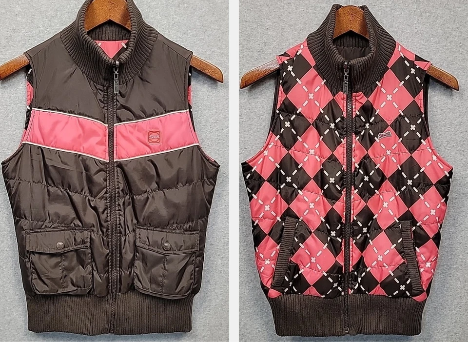 Chaleco acolchado aislante reversible LE TIGRE talla M rosa chocolate Argyle retro años 80  Foto 1 de 4