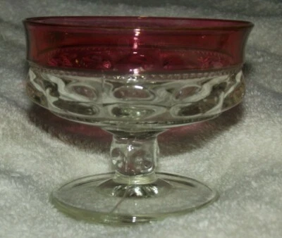 NEW Cond King's Crown Ruby Flash Thumbprint Pattern Compote Tiffin Glass 1950's - Image 1 of 3