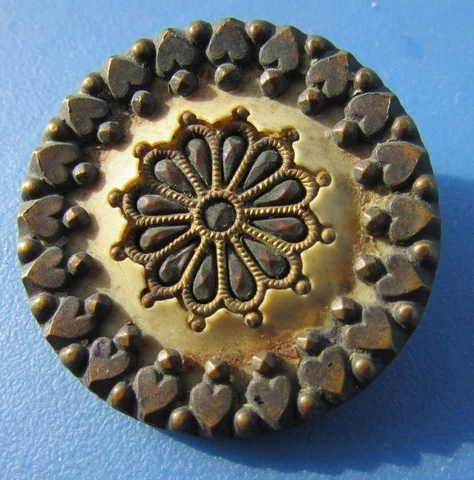 Antique Button Victorian Brass Filigree Steel Cut Hearts Flower Pastes Faucet Cover